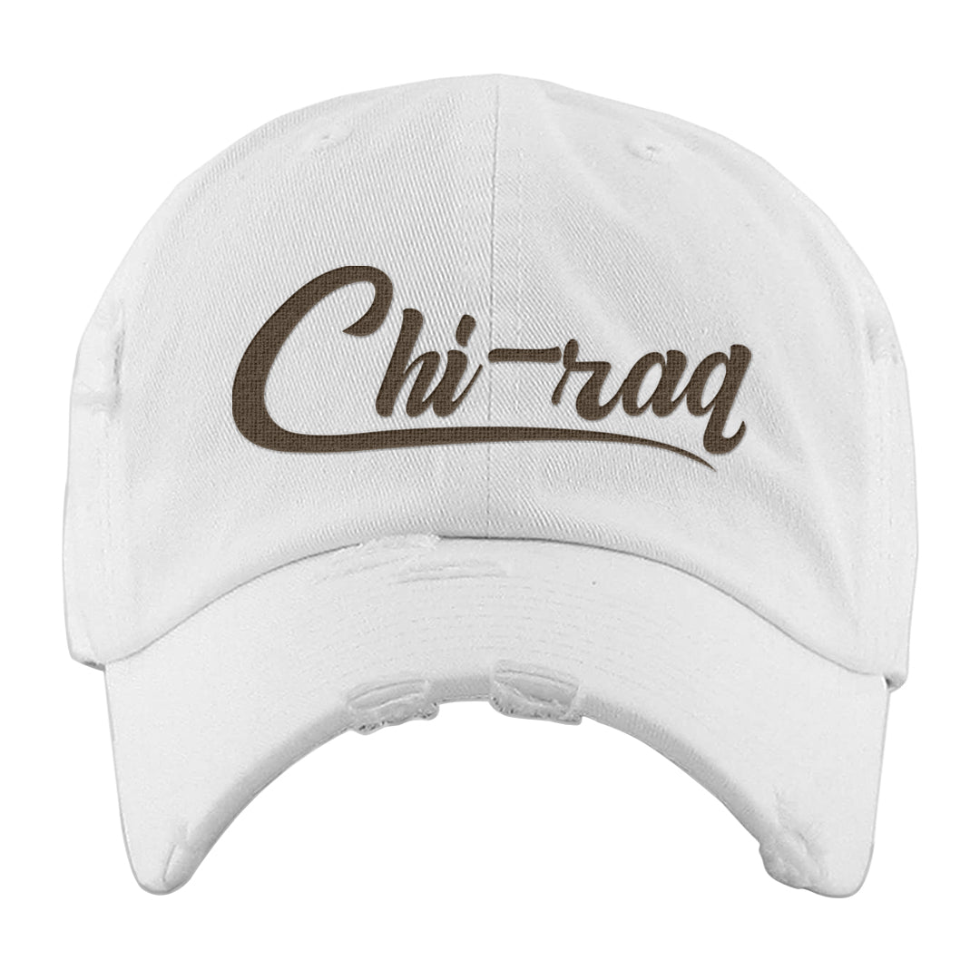 Dark Brown Retro High 1s Distressed Dad Hat | Chiraq, White