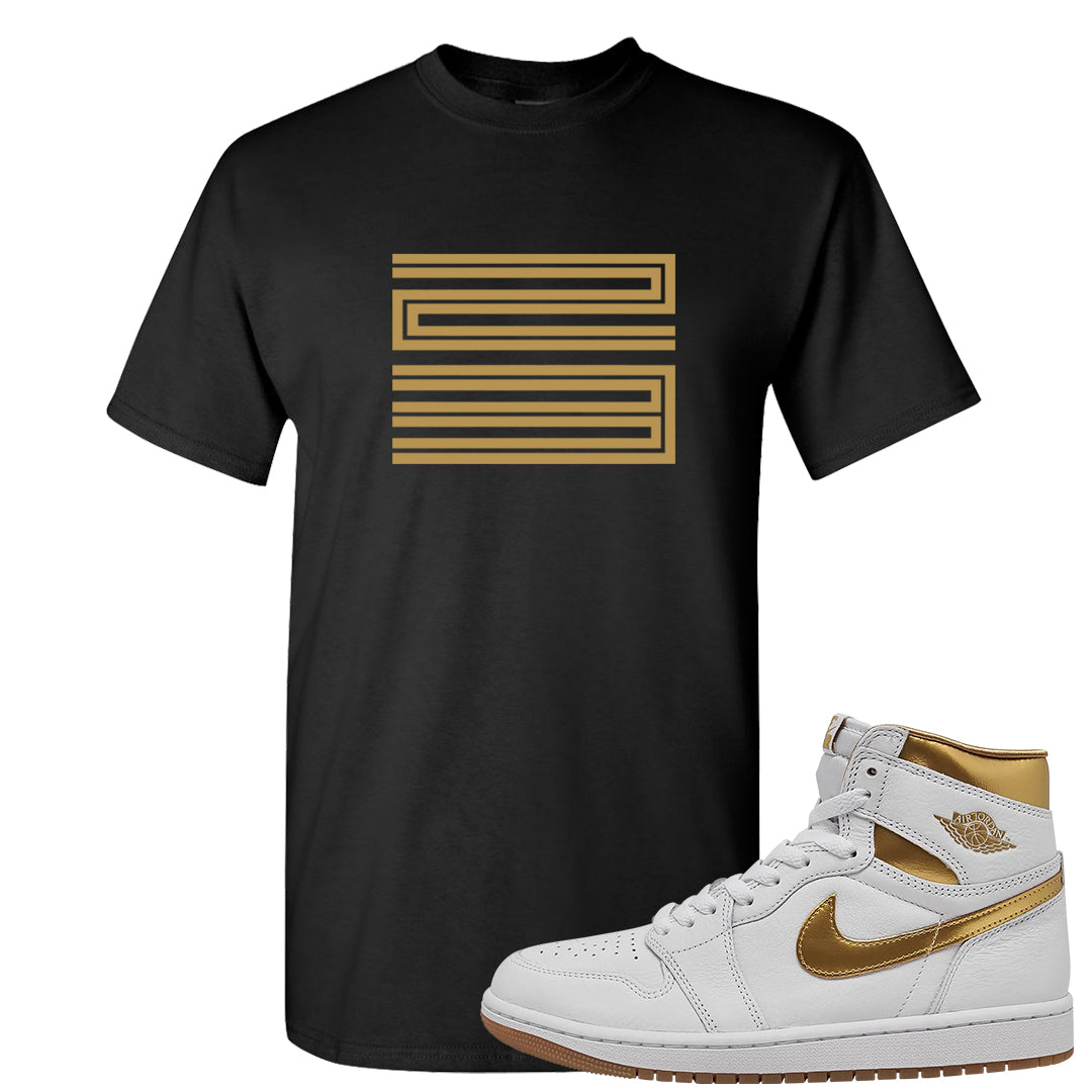 Metallic Gold Retro 1s T Shirt | Double Line 23, Black
