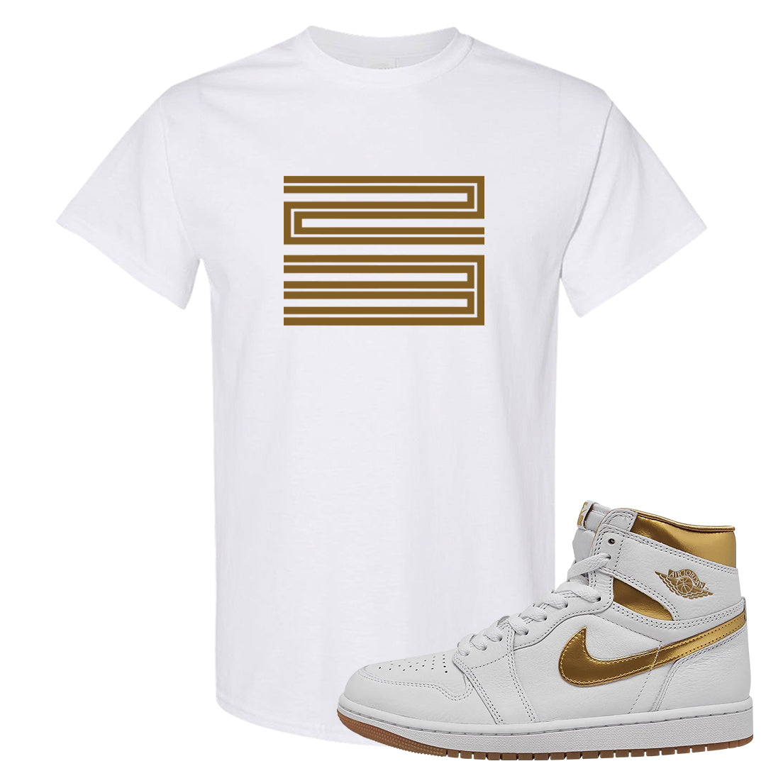Metallic Gold Retro 1s T Shirt | Double Line 23, White