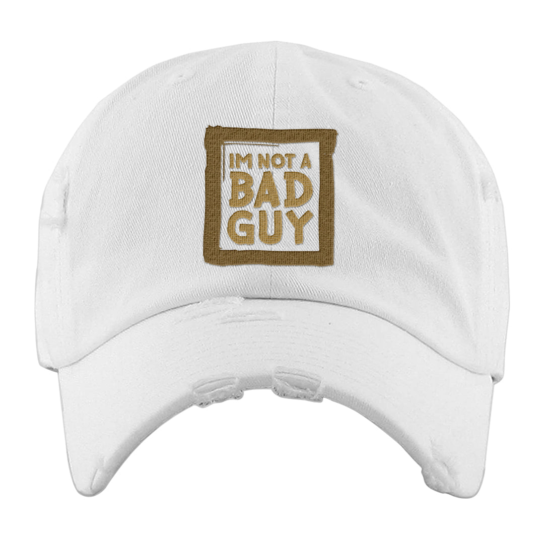 Metallic Gold Retro 1s Distressed Dad Hat | I'm Not A Bad Guy, White