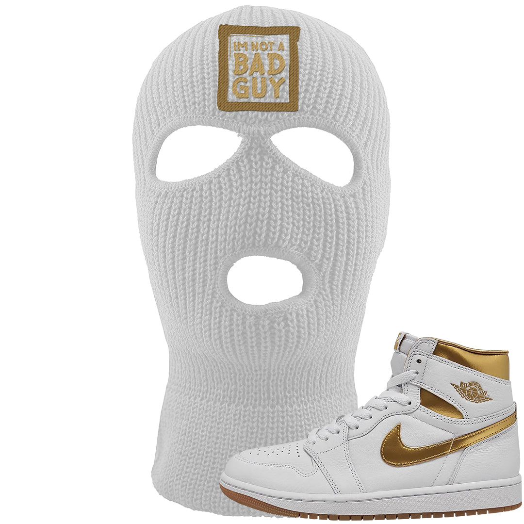 Metallic Gold Retro 1s Ski Mask | I'm Not A Bad Guy, White