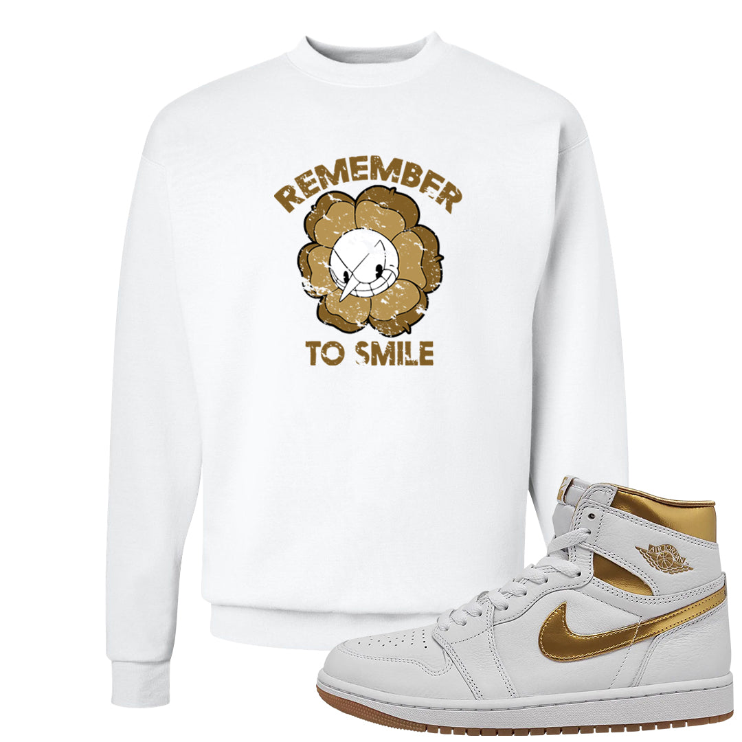 Metallic Gold Retro 1s Crewneck Sweatshirt | Remember To Smile, White