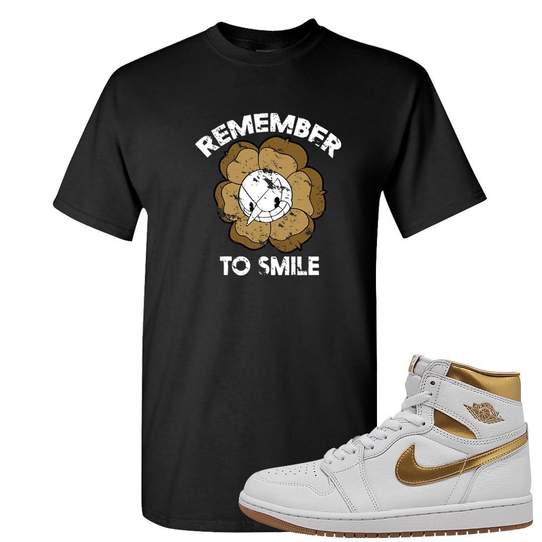 Metallic Gold Retro 1s T Shirt | Remember To Smile, Black