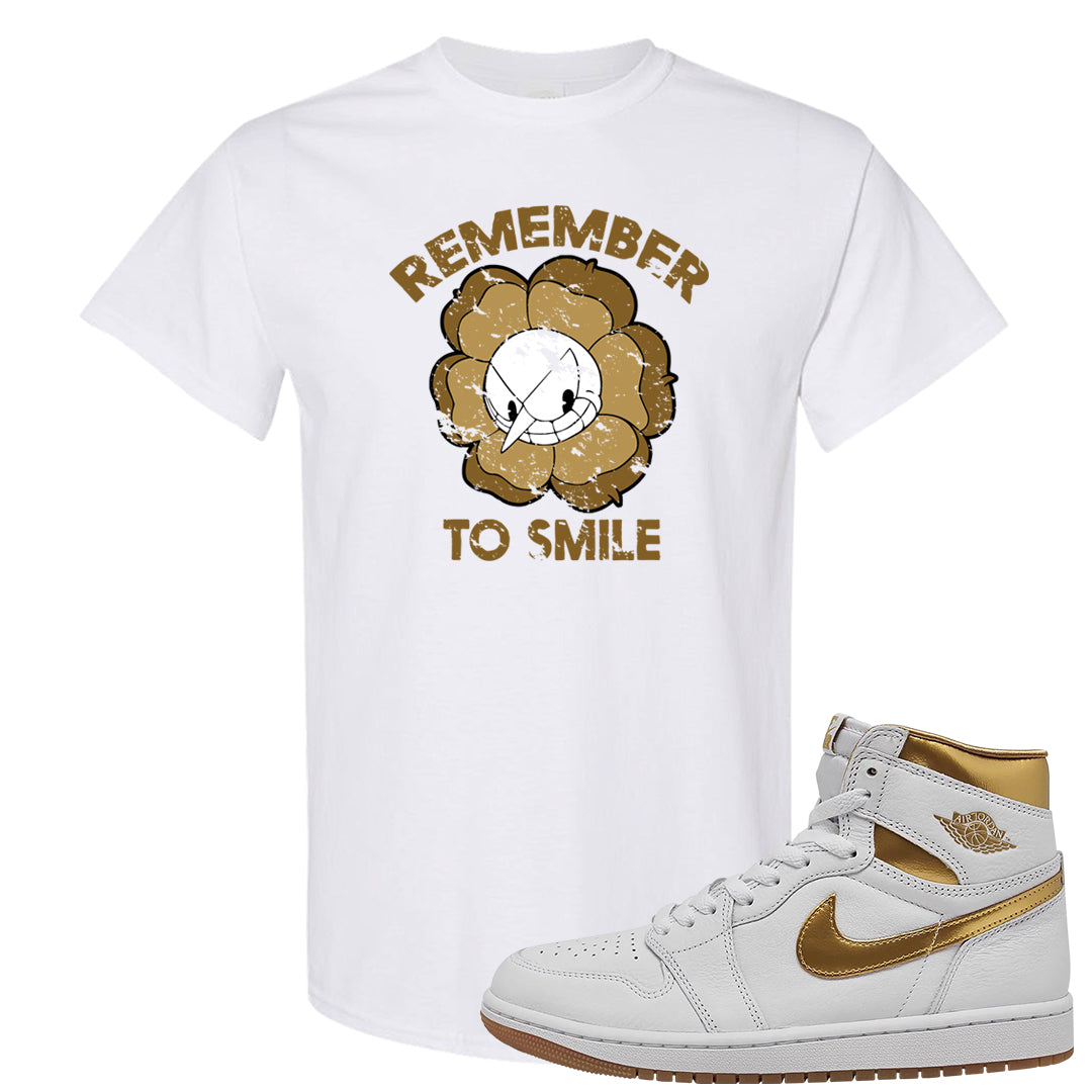 Metallic Gold Retro 1s T Shirt | Remember To Smile, White