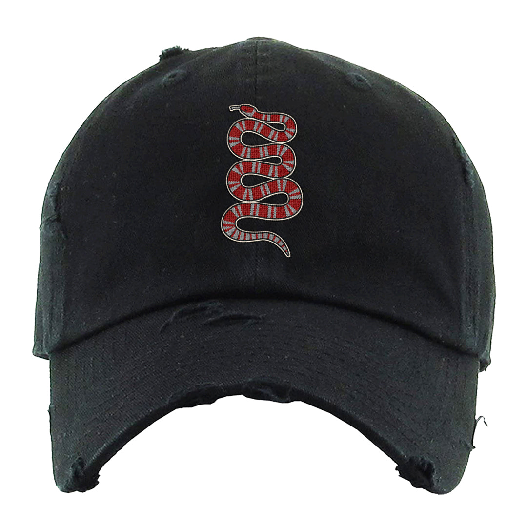 Black Cement 2s Distressed Dad Hat | Coiled Snake, Black