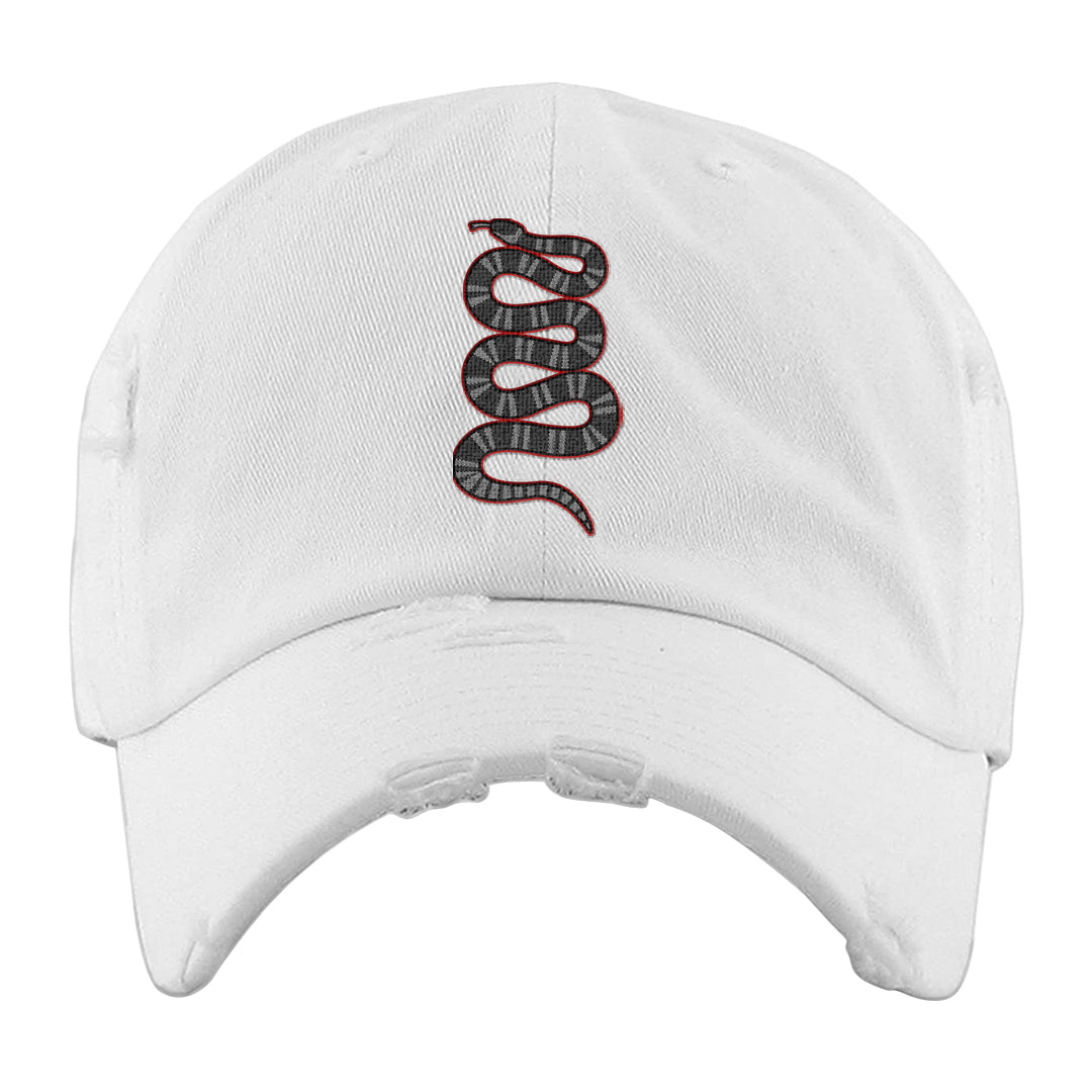 Black Cement 2s Distressed Dad Hat | Coiled Snake, White