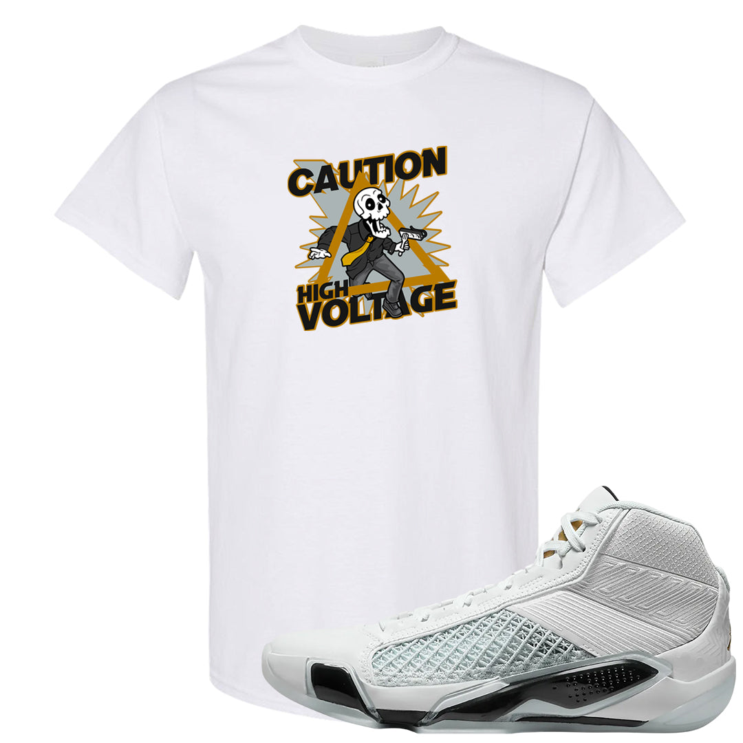 Colorless 38s T Shirt | Caution High Voltage, White