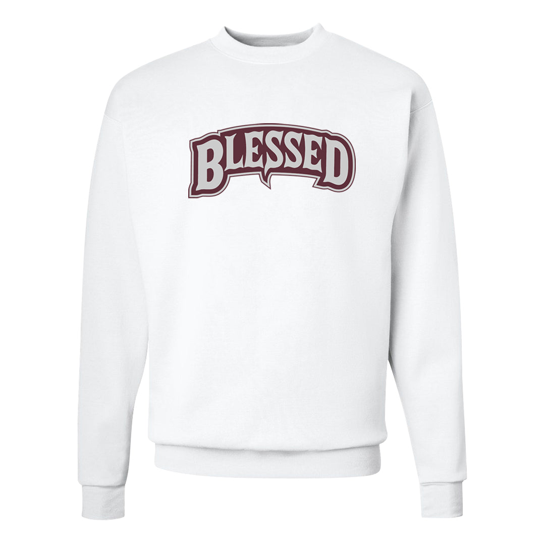 Burgundy 5s Crewneck Sweatshirt | Blessed Arch, White