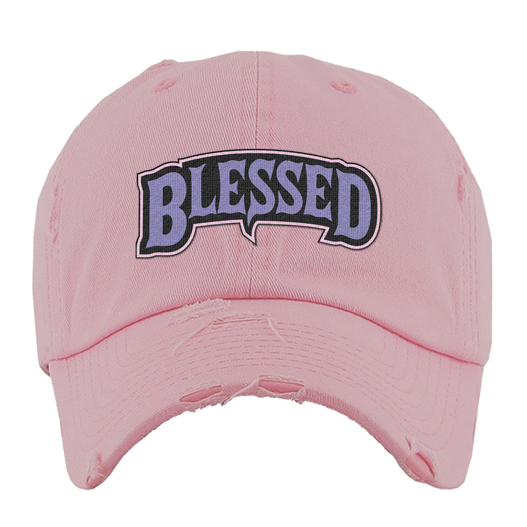 Dongdan Low 5s Distressed Dad Hat | Blessed Arch, Light Pink