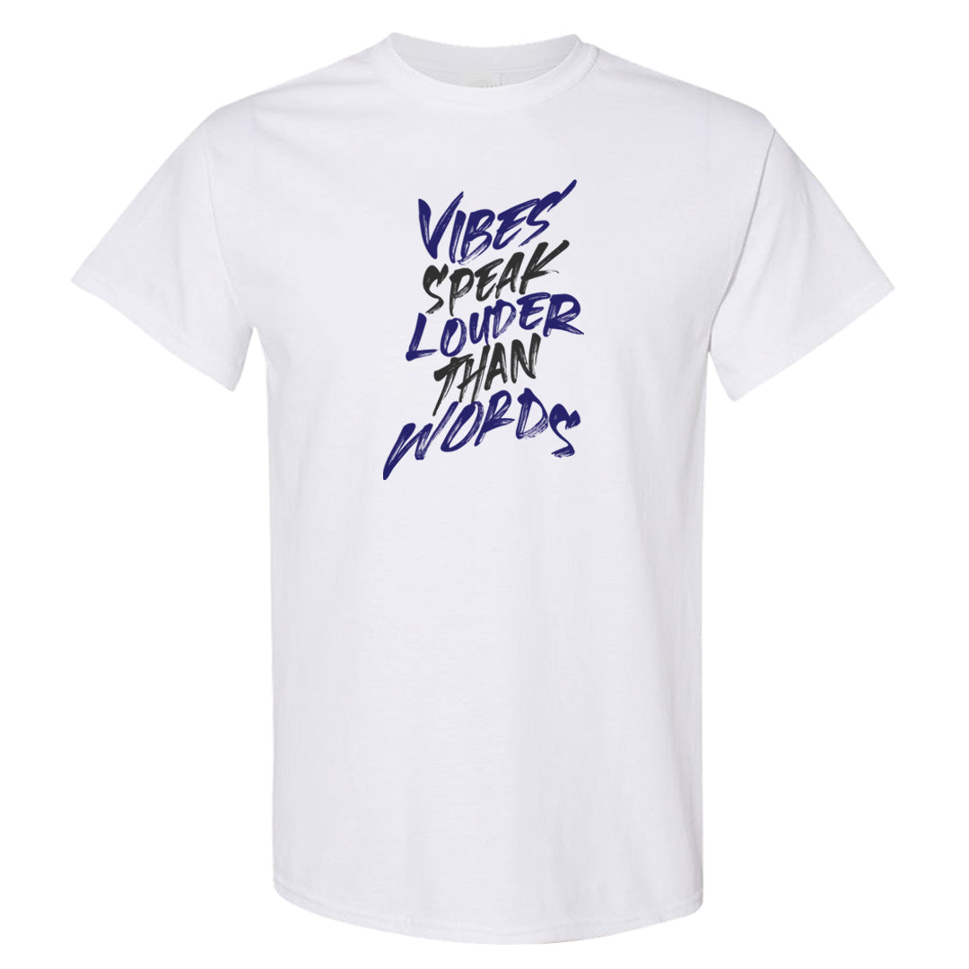 Midnight Navy 5s T Shirt | Vibes Speak Louder Than Words, White