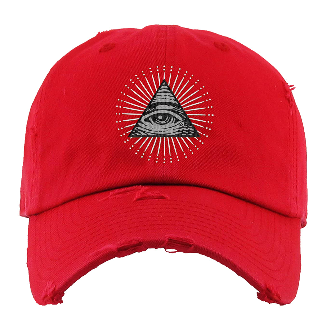 Obsidian 1s Distressed Dad Hat | All Seeing Eye, Red