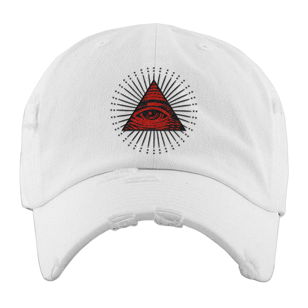 Obsidian 1s Distressed Dad Hat | All Seeing Eye, White