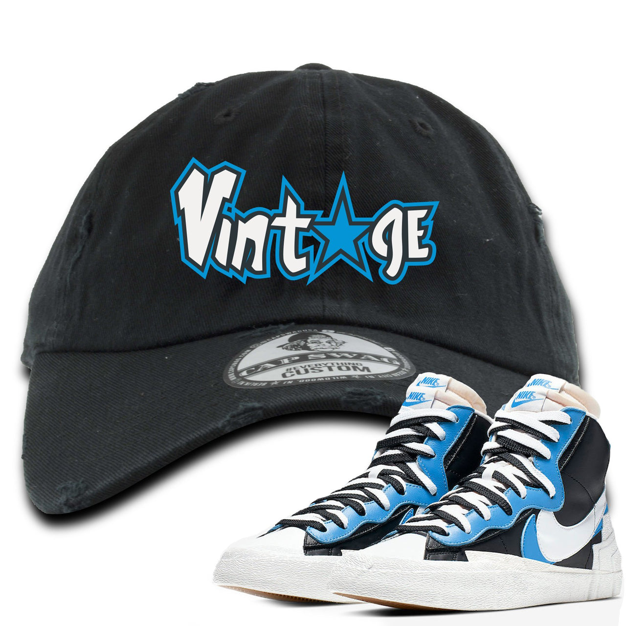 University Blue Blazers Distressed Dad Hat | Vintage Logo with Star, Black