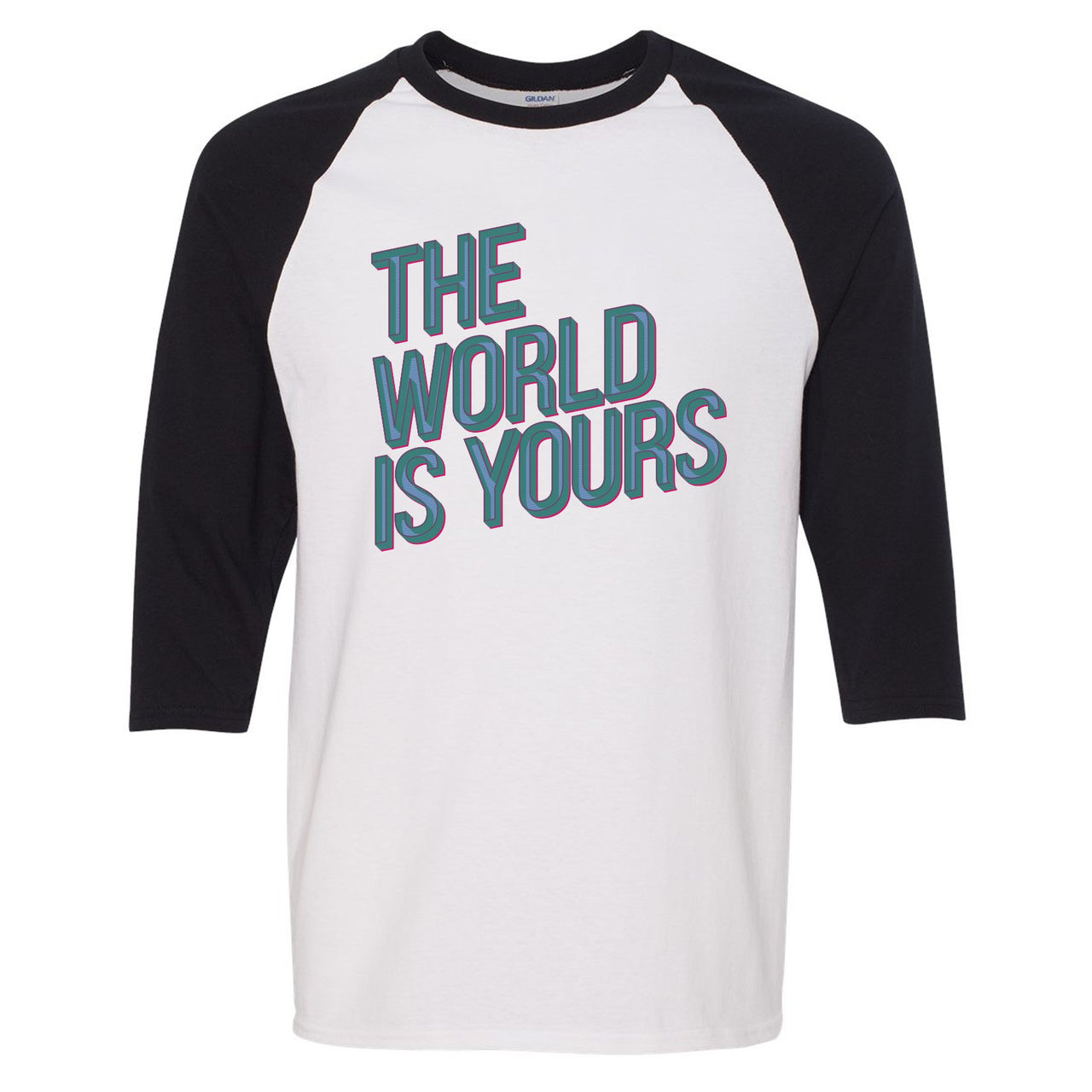 Mystic Green 200s Raglan T Shirt | The World Is Yours, White and Black