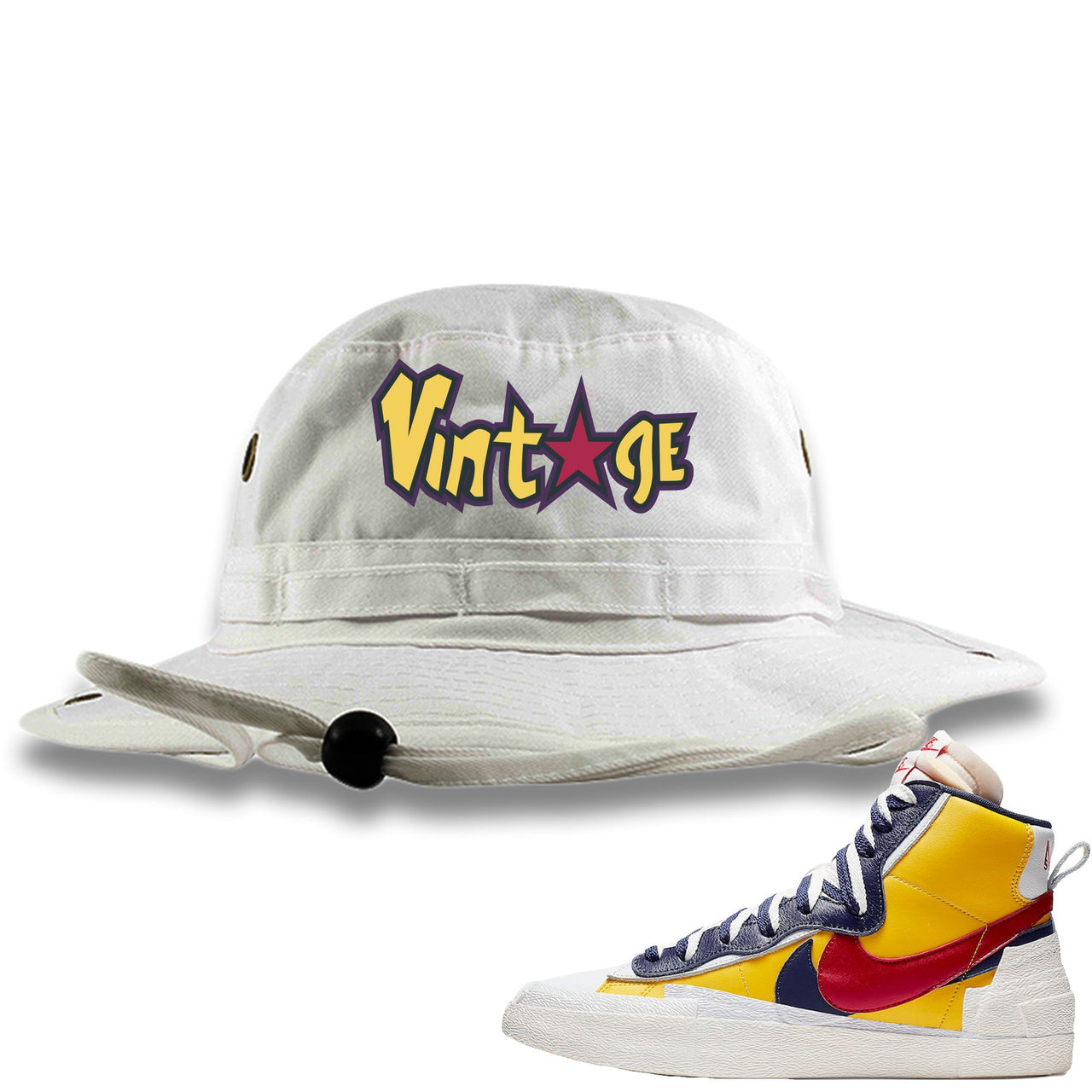 Varsity Maize Mid Blazers Bucket Hat | Vintage with Star Logo, White