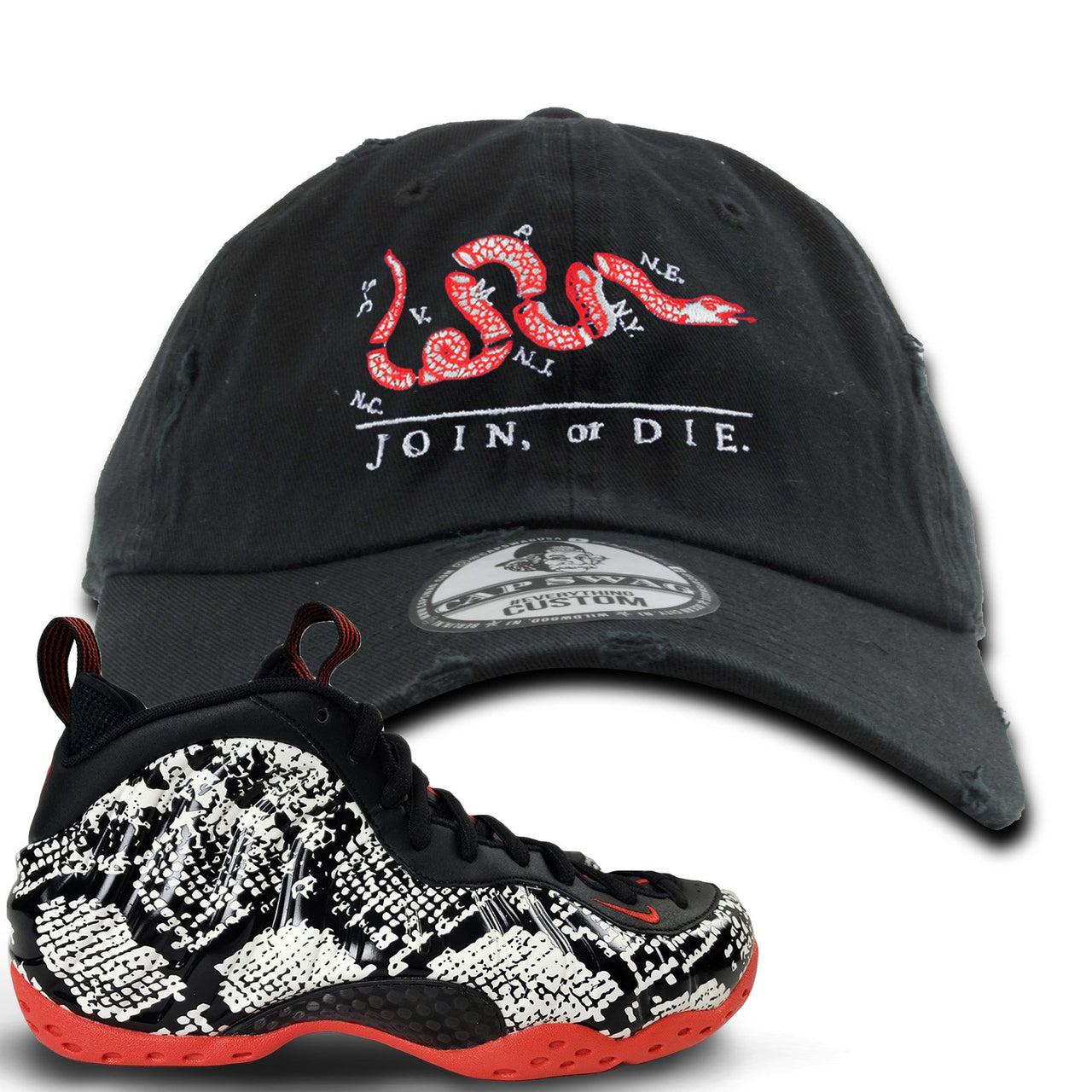 Snakeskin Foam Ones Distressed Dad Hat | Join or Die, Black