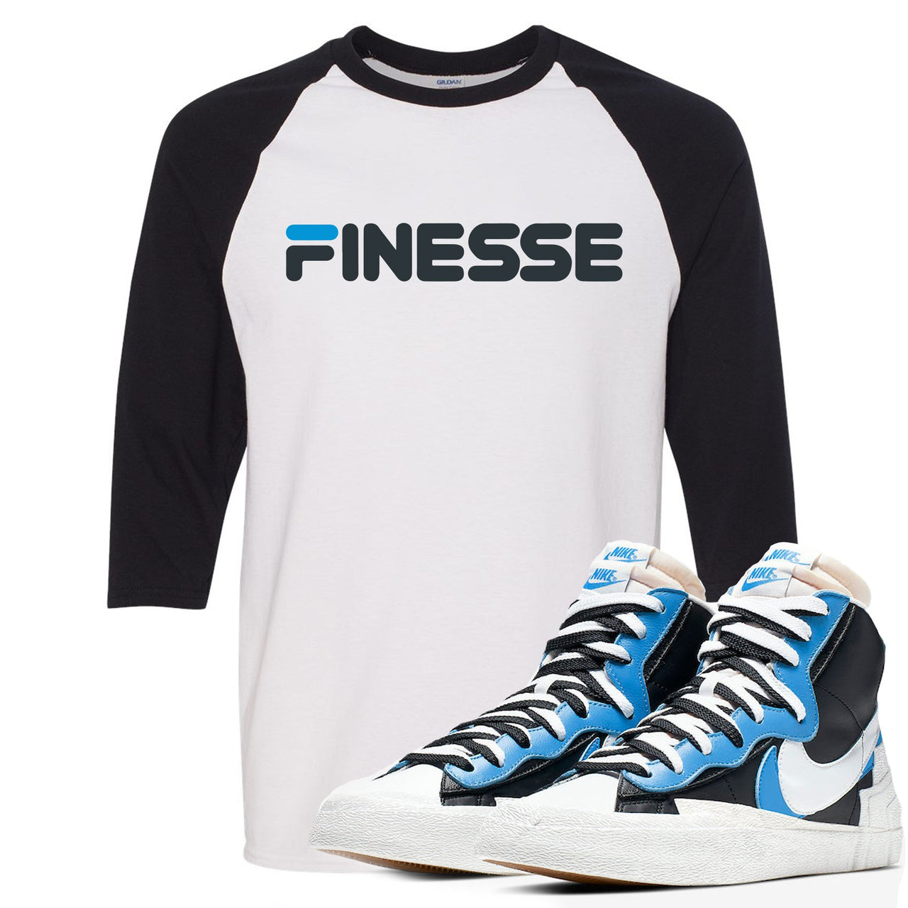 University Blue Blazers Raglan T Shirt | Finesse, White and Black