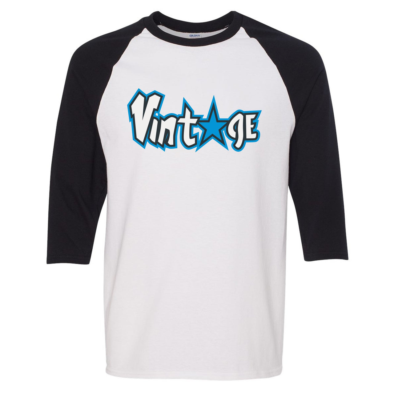 University Blue Blazers Raglan T Shirt | Vintage Logo with Star, White and Black