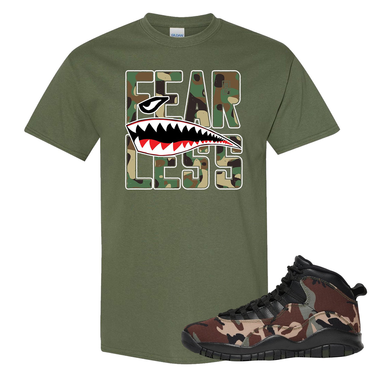 Woodland Camo 10s T Shirt | Fearless, Military Green