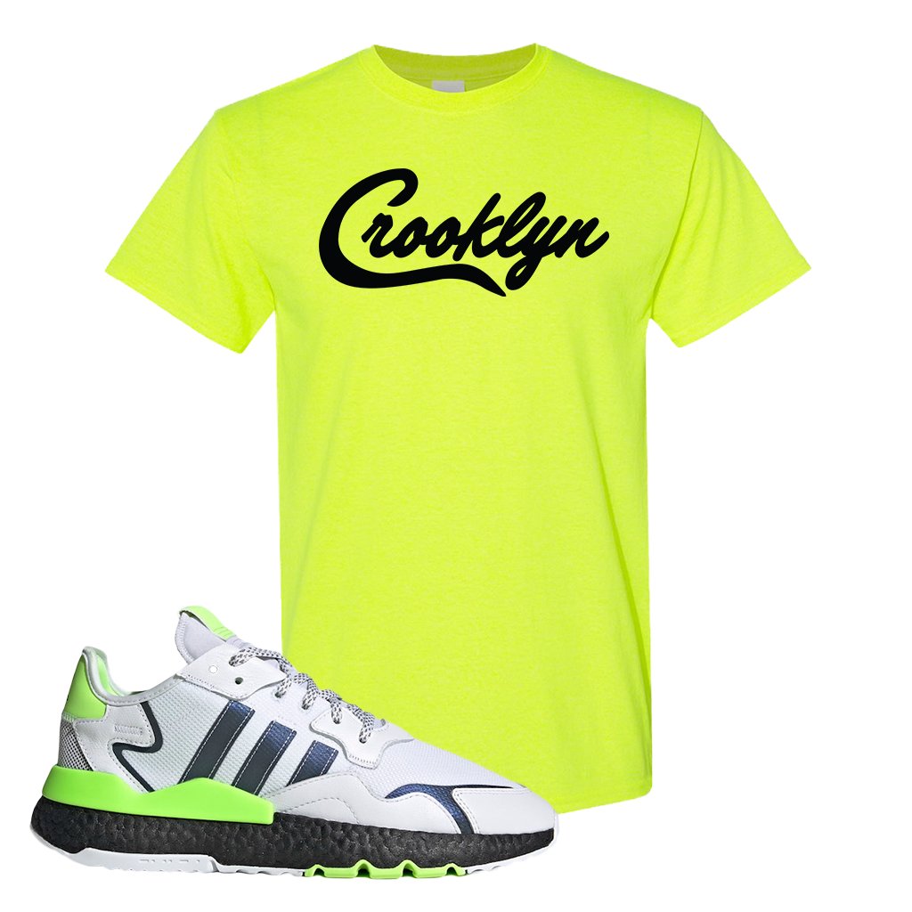 Nite Jogger Signal Green Sneaker Safety Green T Shirt | Tees to match Adidas Nite Jogger Signal Green Shoes | Crooklyn