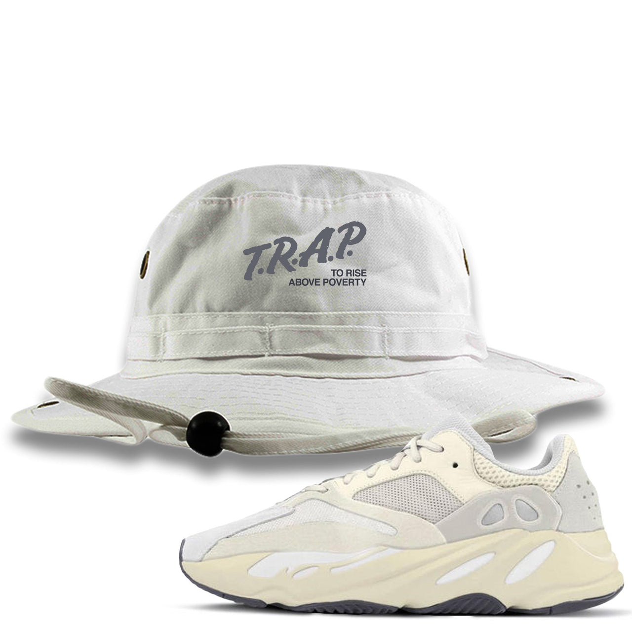 Analog 700s Bucket Hat | Trap Rise Above Poverty, White