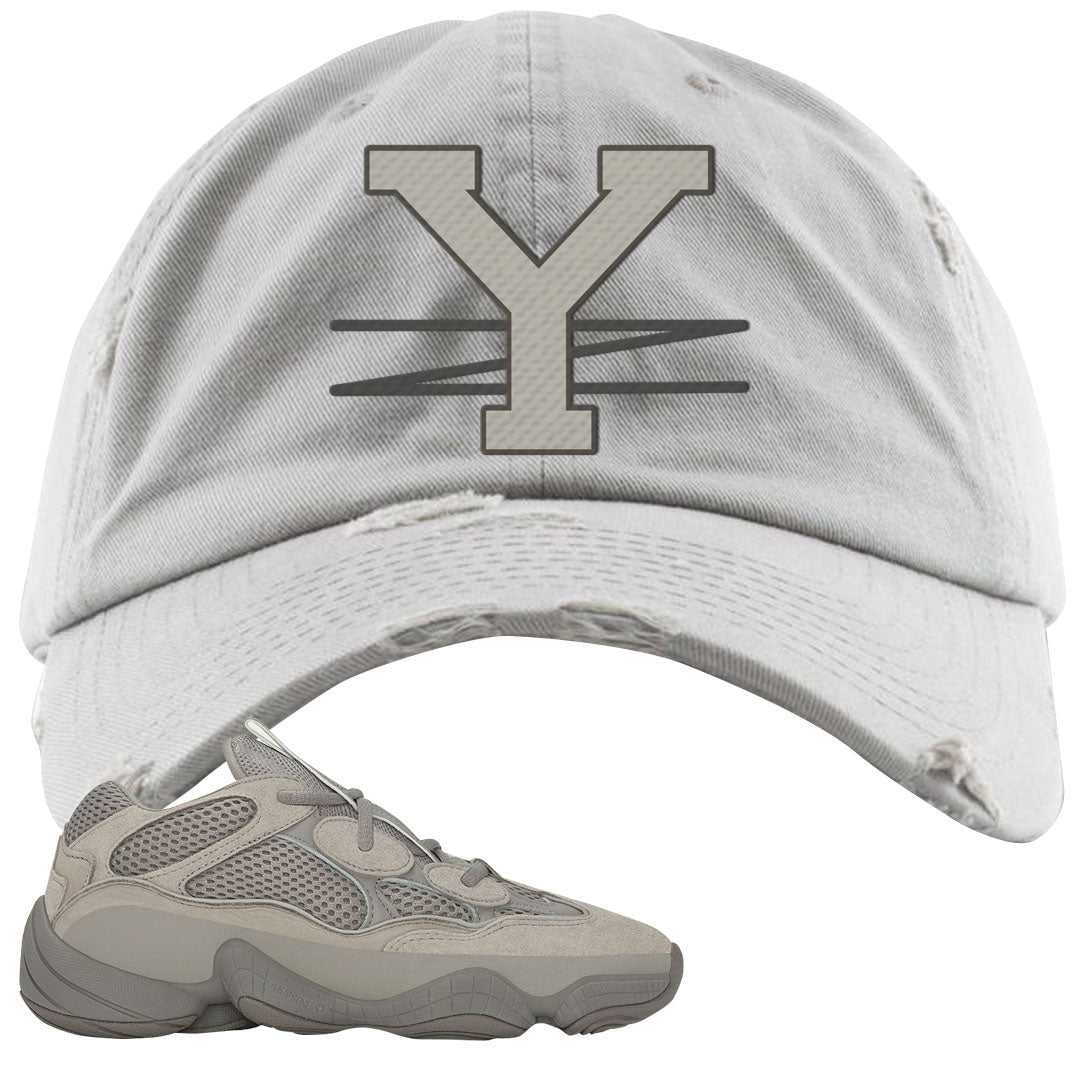Ash Grey 500s Distressed Dad Hat | YZ, Light Gray