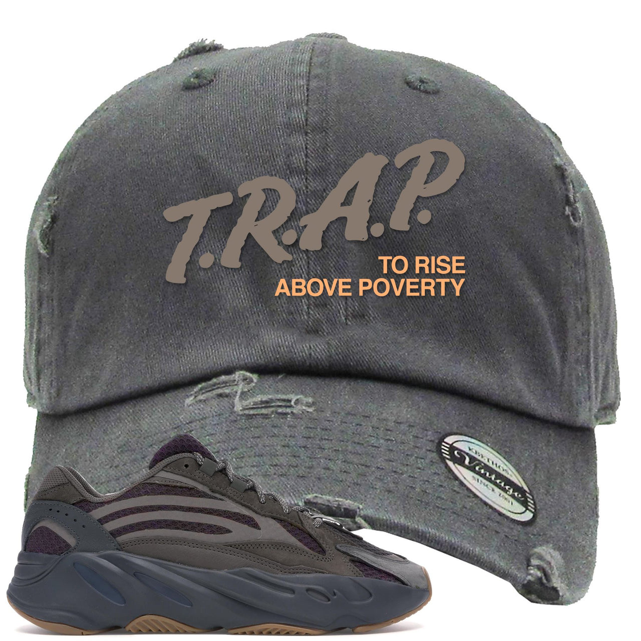 Geode 700s Distressed Dad Hat | Trap Rise Above Poverty, Gray