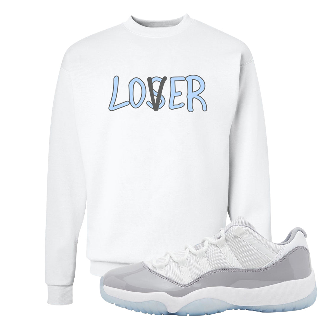 Cement Grey Low 11s Crewneck Sweatshirt | Lover, White