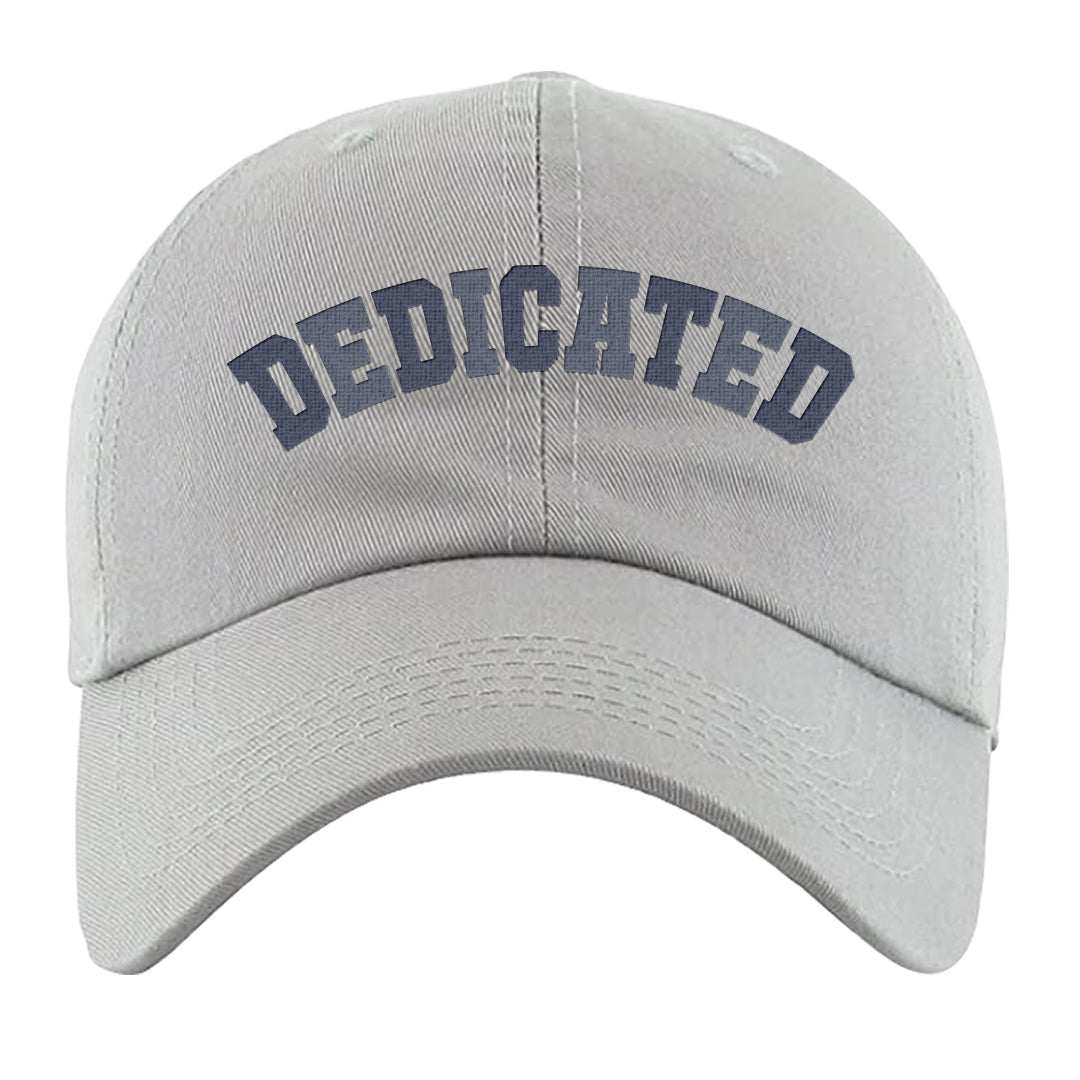 Midnight Navy Metallic Silver 11s Dad Hat | Dedicated, Light Gray