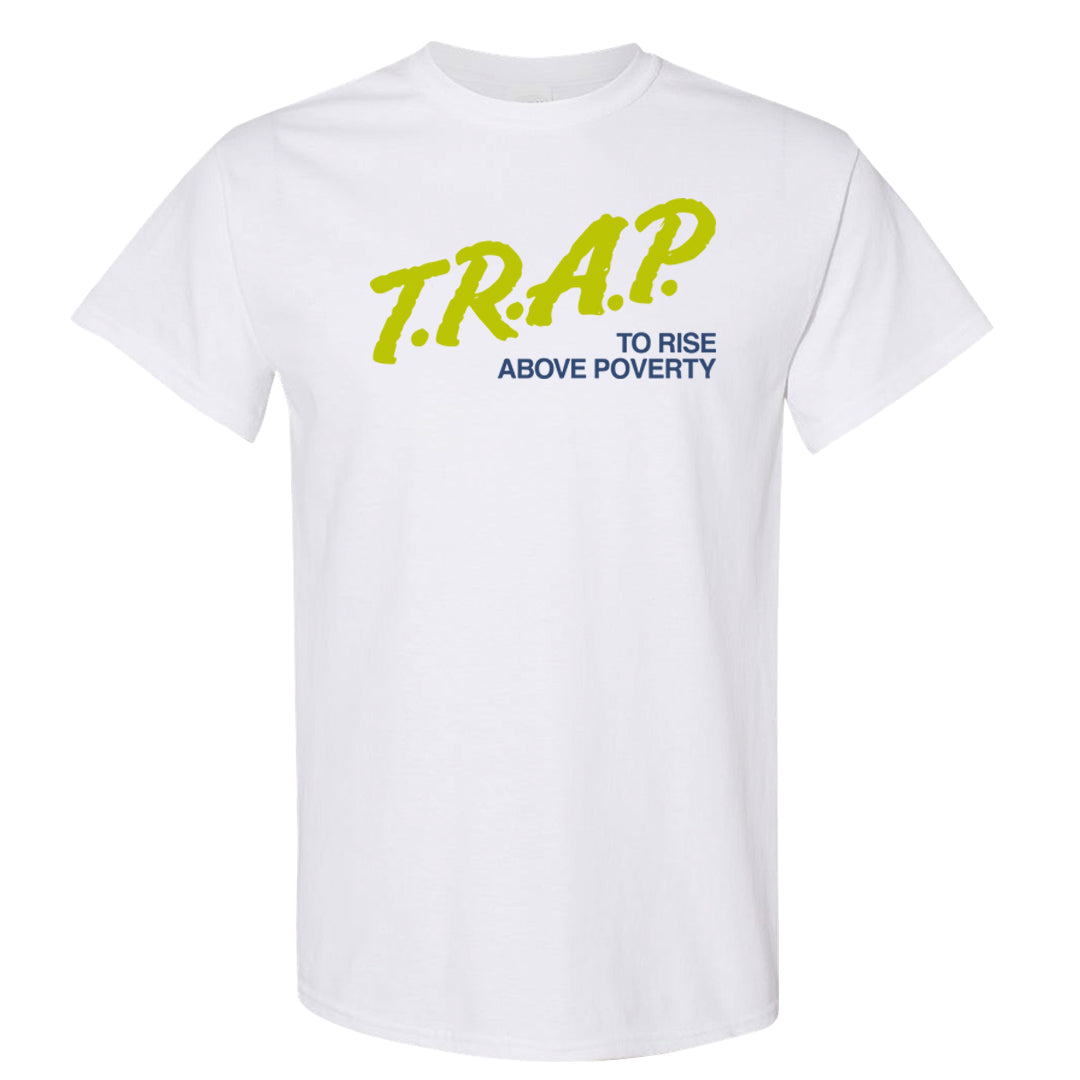 Atlantic Blue Voltage Yellow 97s T Shirt | Trap To Rise Above Poverty, White