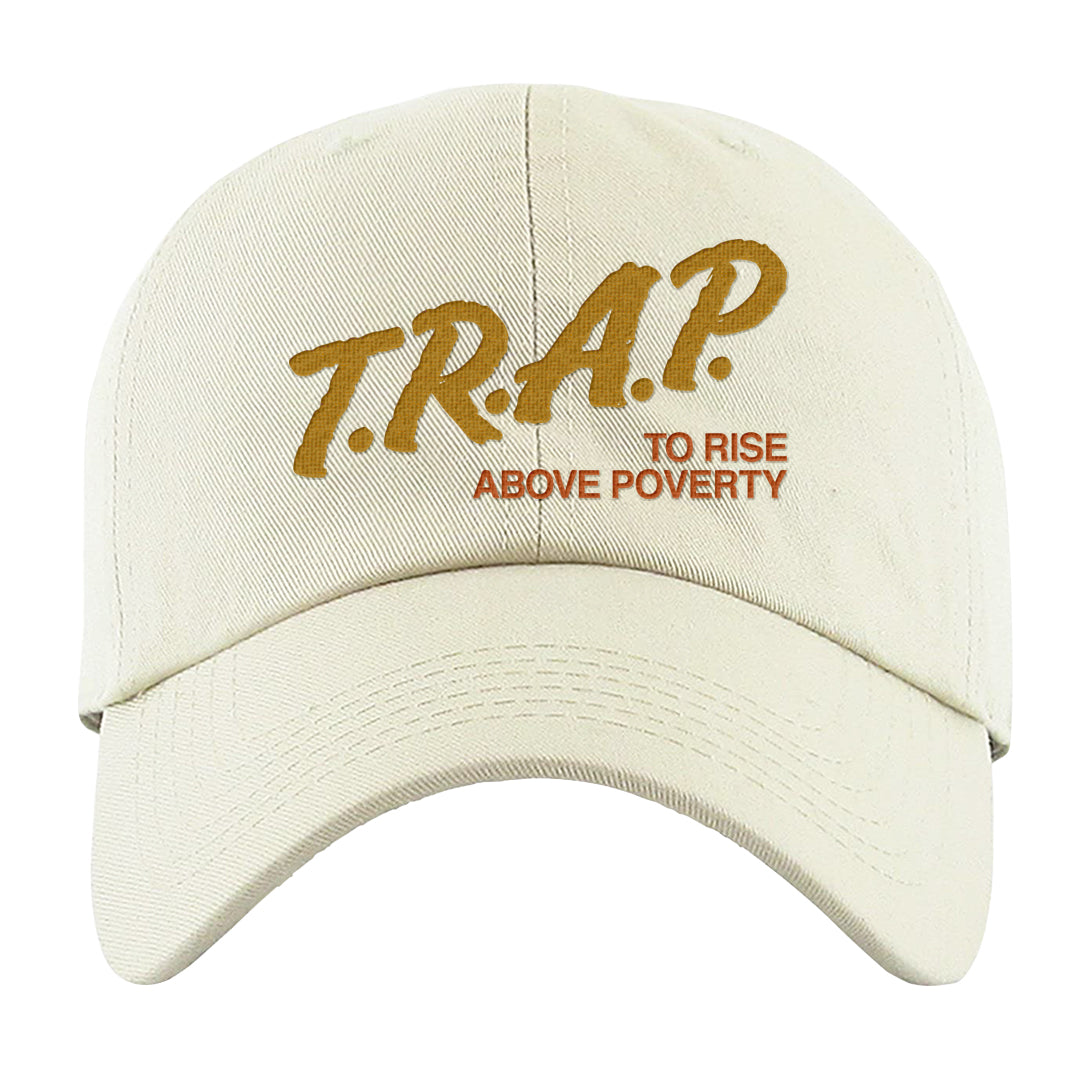Wheat Gold High Dunks Dad Hat | Trap To Rise Above Poverty, White