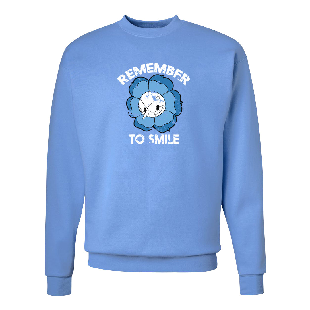 On To The Next Mid Questions Crewneck Sweatshirt | Remember To Smile, Carolina Blue