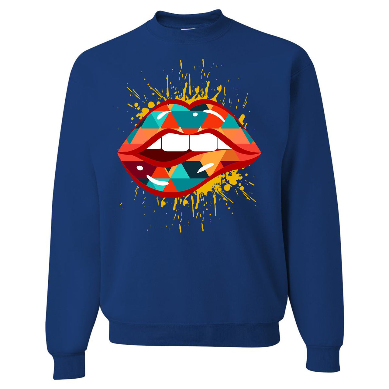 Multicolor 98s Sweater | Lips Geometric Design, Royal Blue