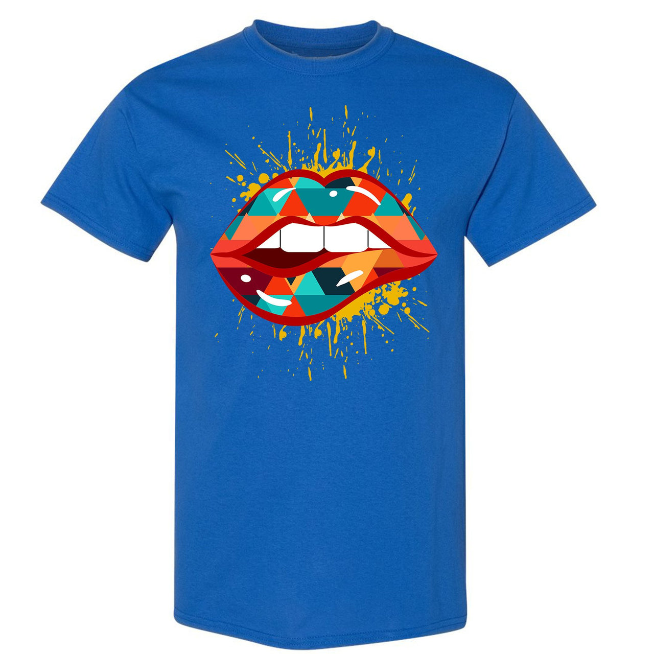 Multicolor 98s T Shirt | Lips Geometric Design, Royal Blue