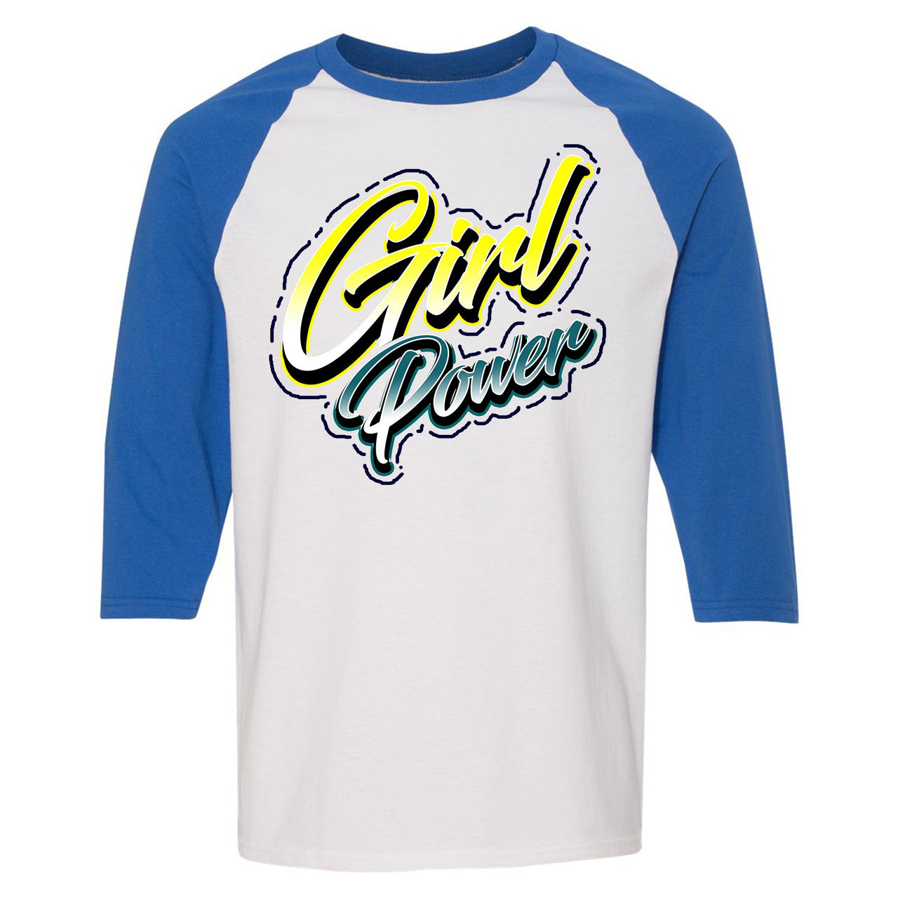 Multicolor 98s Raglan T Shirt | Girl Power, White and Royal Blue