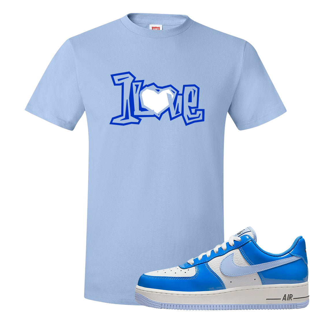 Blue White AF1s T Shirt | 1 Love, Light Blue