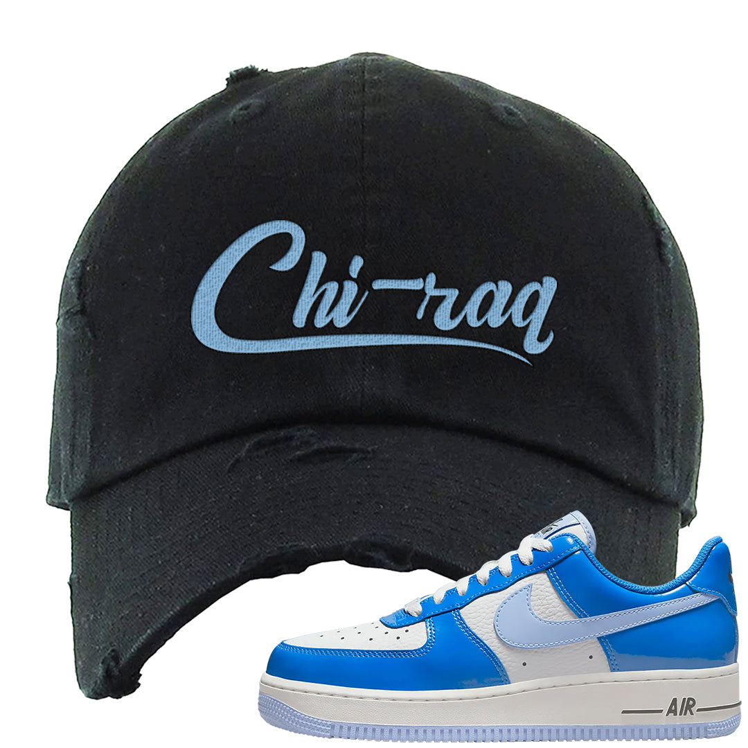 Blue White AF1s Distressed Dad Hat | Chiraq, Black