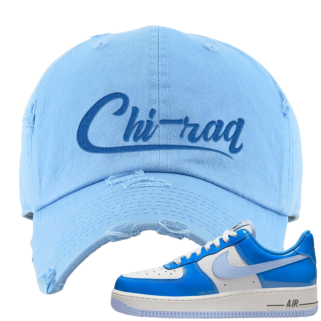 Blue White AF1s Distressed Dad Hat | Chiraq, Sky Blue