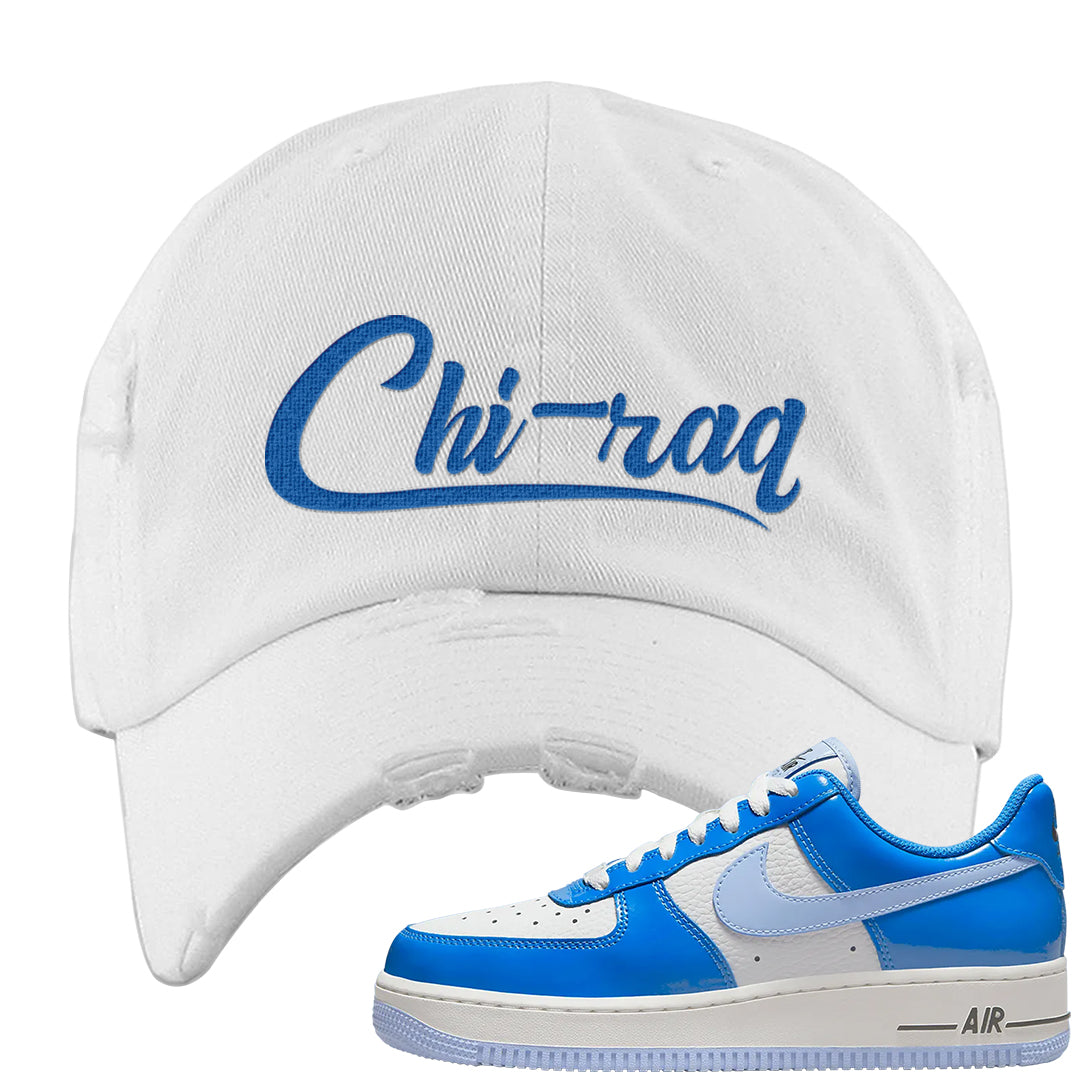 Blue White AF1s Distressed Dad Hat | Chiraq, White