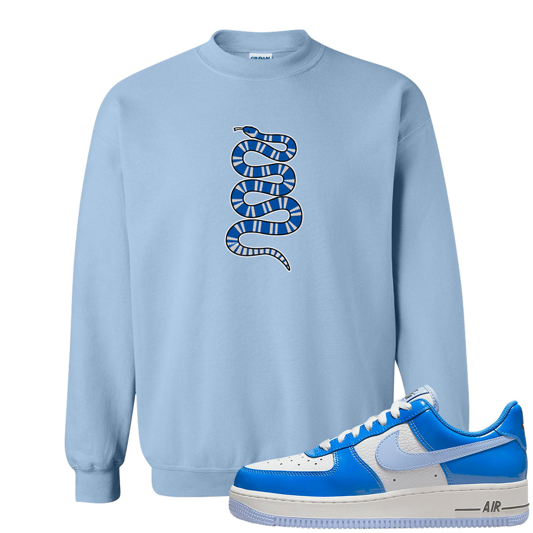 Blue White AF1s Crewneck Sweatshirt | Coiled Snake, Light Blue