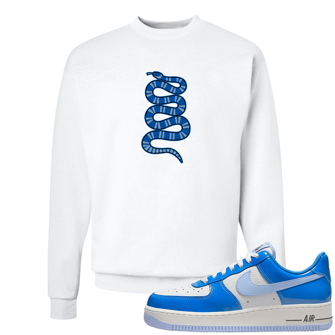 Blue White AF1s Crewneck Sweatshirt | Coiled Snake, White