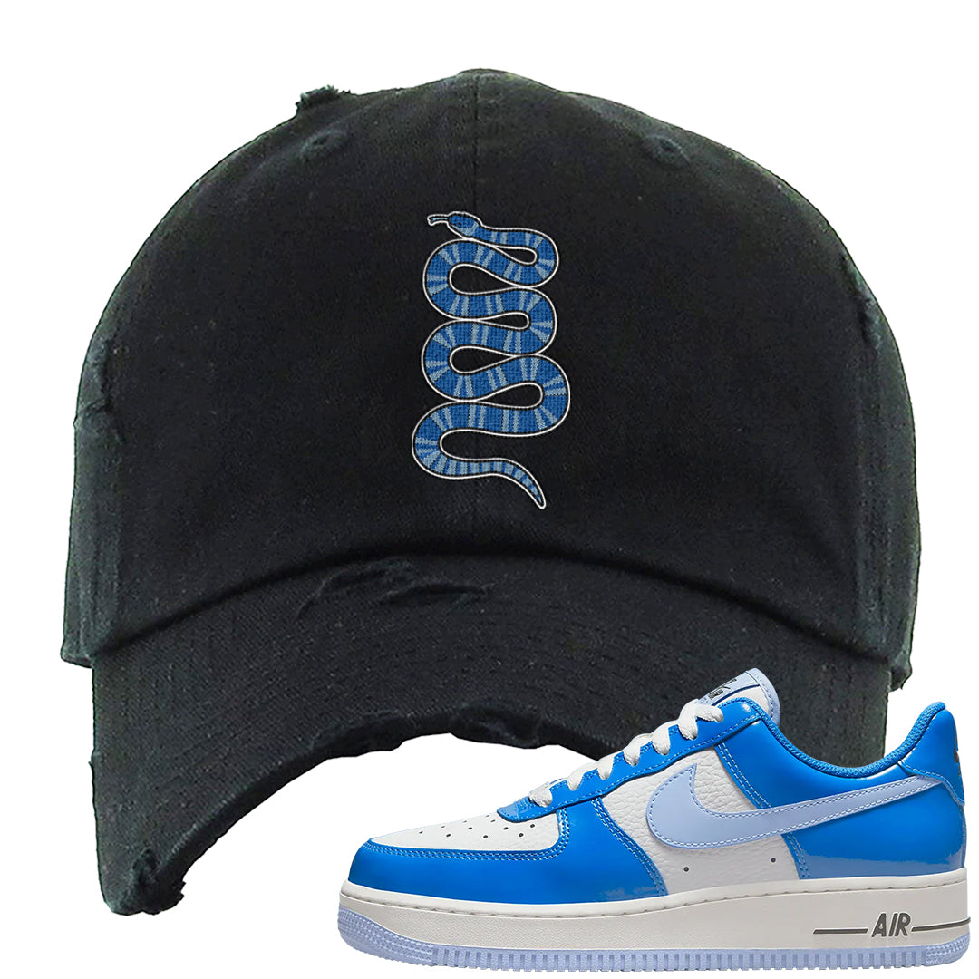 Blue White AF1s Distressed Dad Hat | Coiled Snake, Black