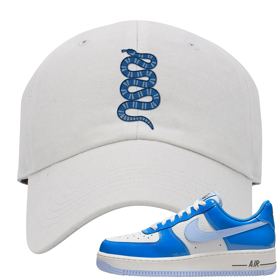 Blue White AF1s Dad Hat | Coiled Snake, White