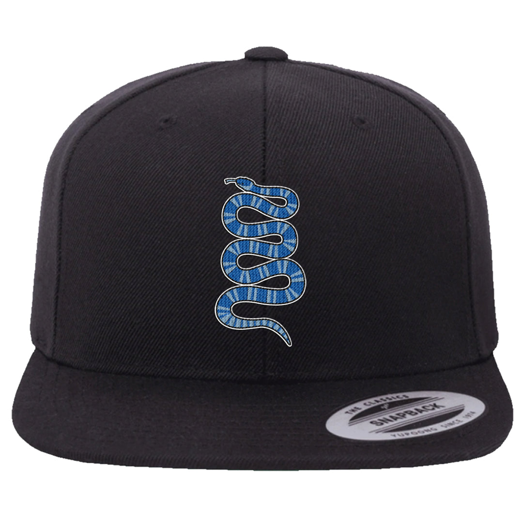 Blue White AF1s Snapback Hat | Coiled Snake, Black
