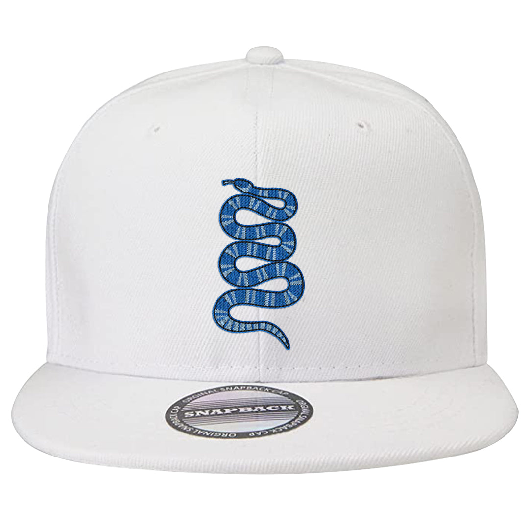 Blue White AF1s Snapback Hat | Coiled Snake, White