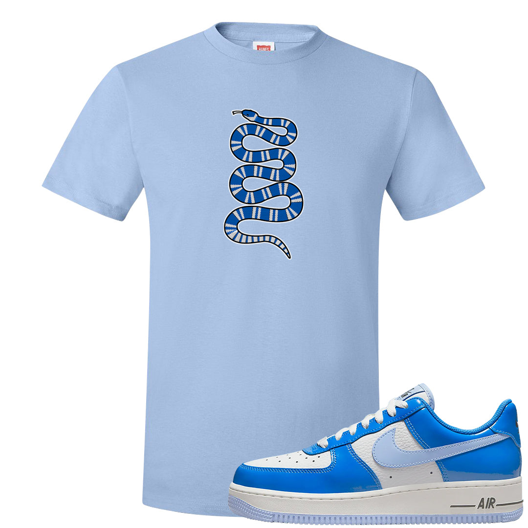 Blue White AF1s T Shirt | Coiled Snake, Light Blue