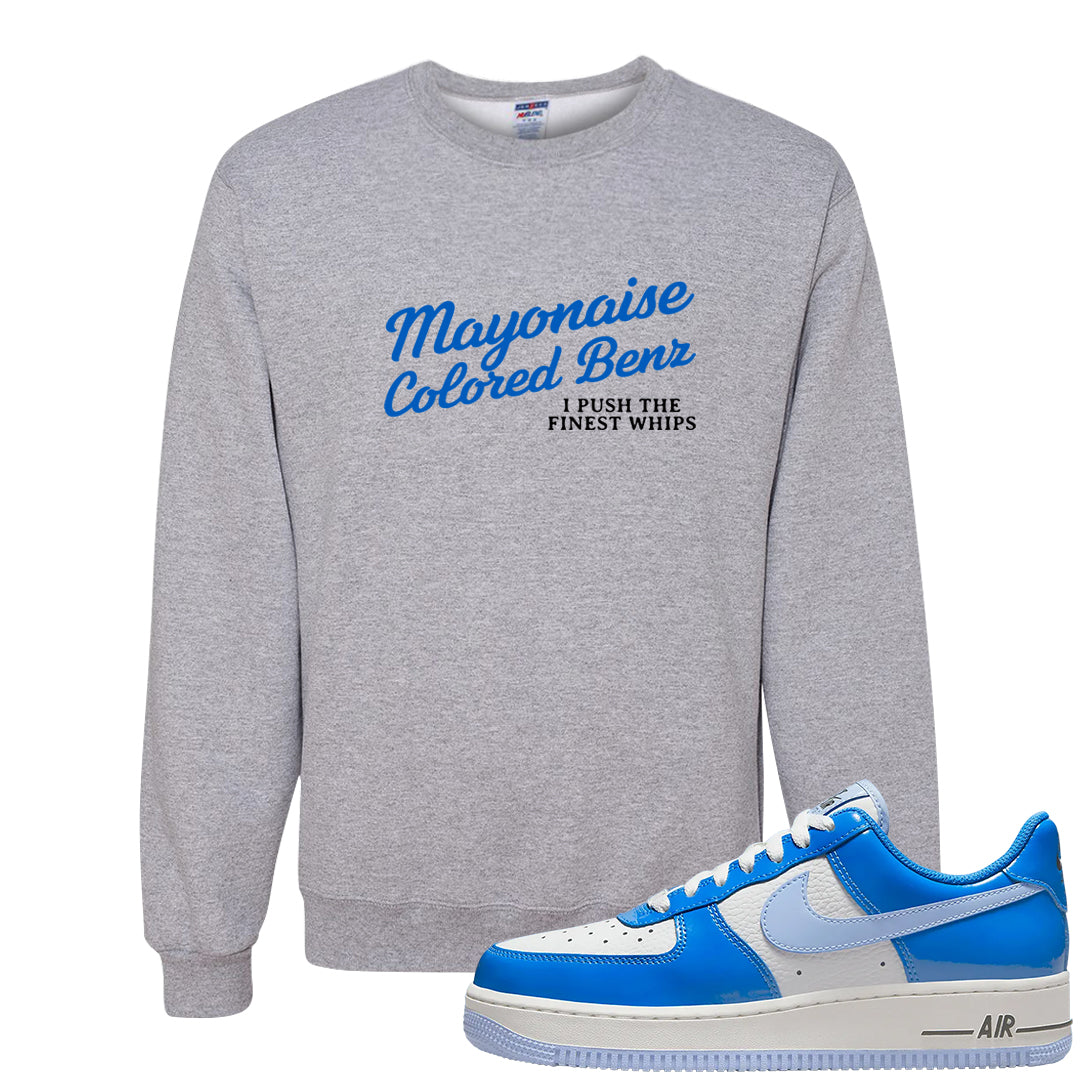 Blue White AF1s Crewneck Sweatshirt | Mayonaise Colored Benz, Ash