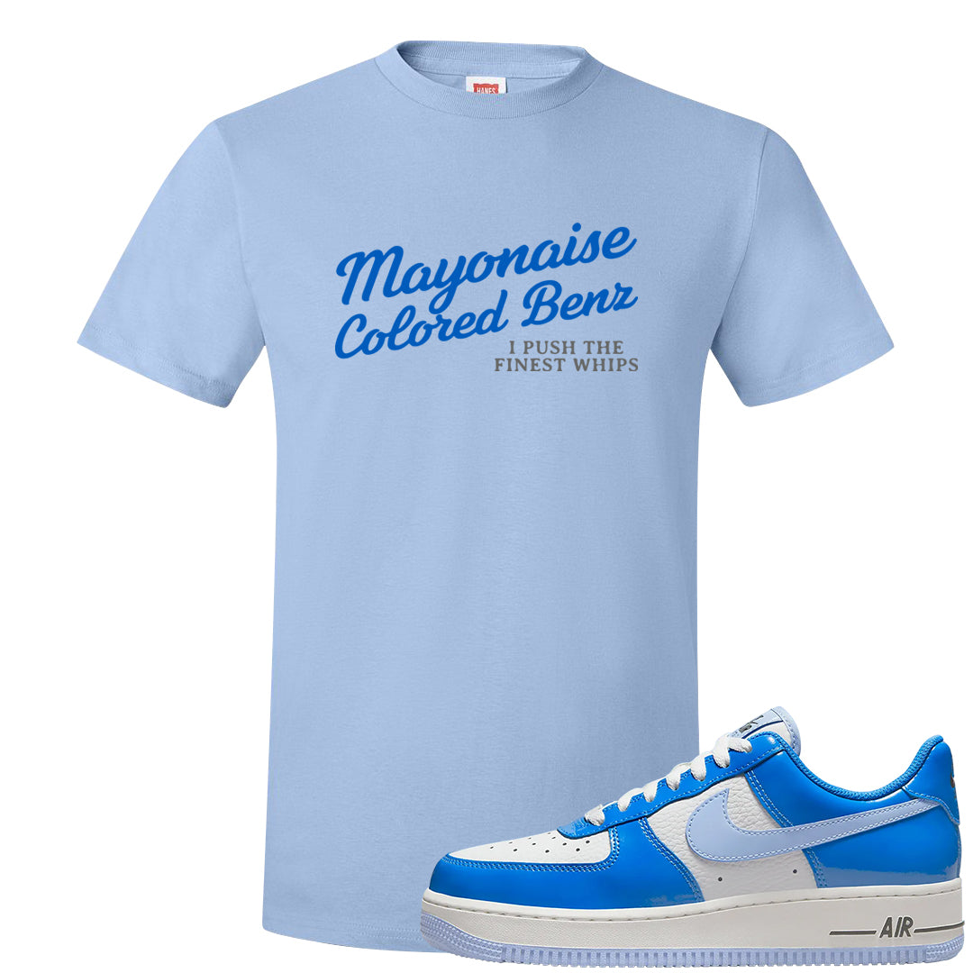 Blue White AF1s T Shirt | Mayonaise Colored Benz, Light Blue