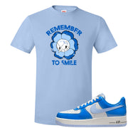 Blue White AF1s T Shirt | Remember To Smile, Light Blue