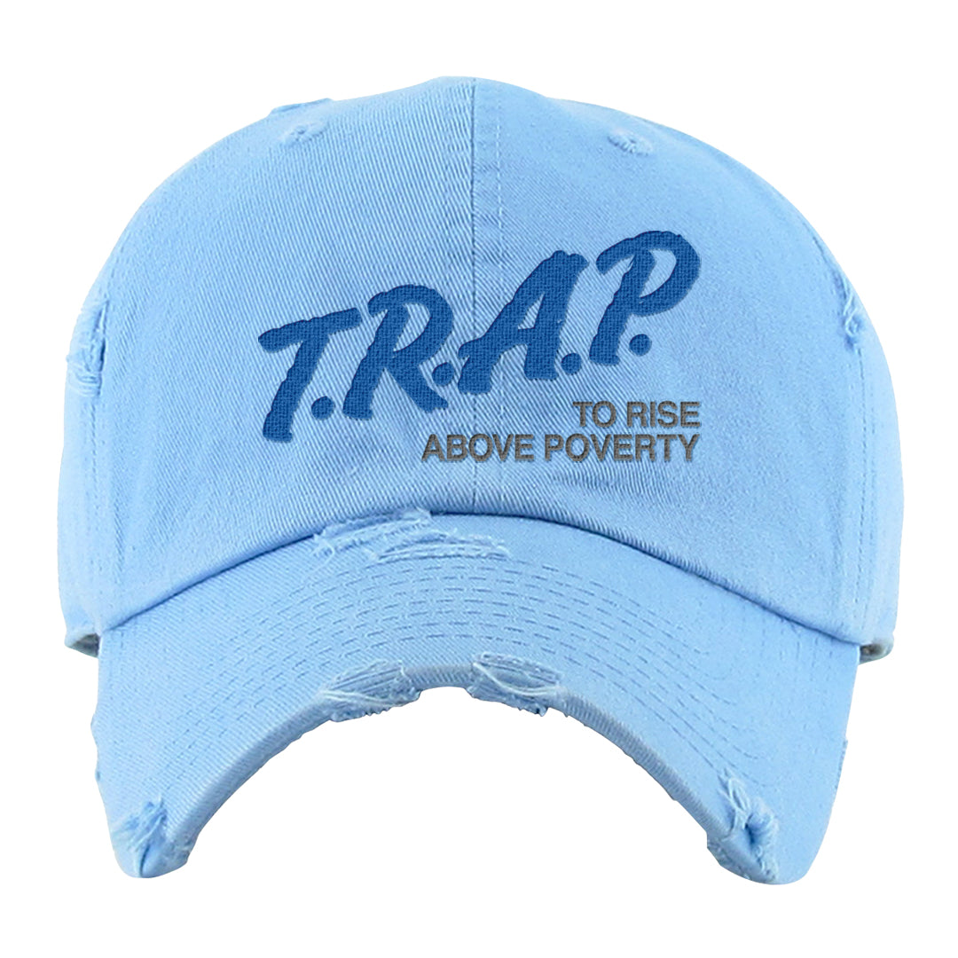 Blue White AF1s Distressed Dad Hat | Trap To Rise Above Poverty, Sky Blue